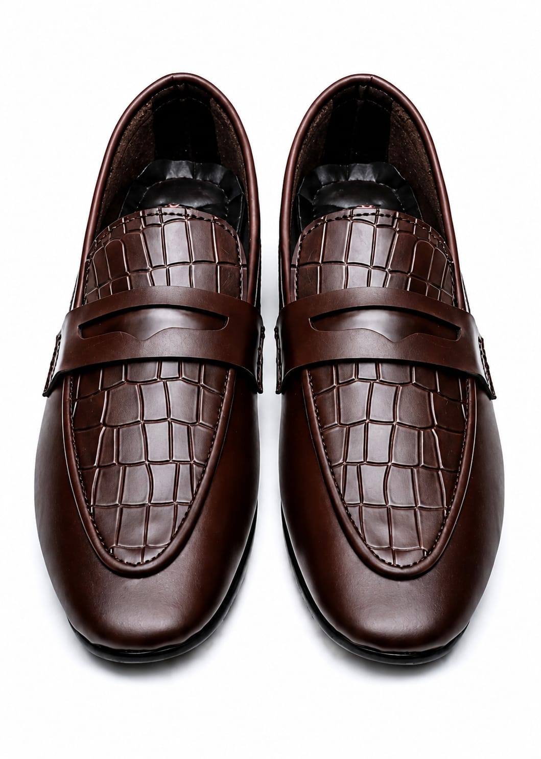 Men's Brown Croc-Embossed Penny Loafers – Slip-On Formal Dress Shoes