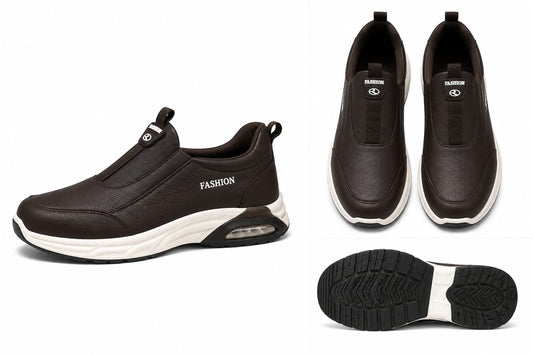 Men's Brown Slip-On Air-Cushion Sneakers – FASHION Faux Leather Comfort Shoes