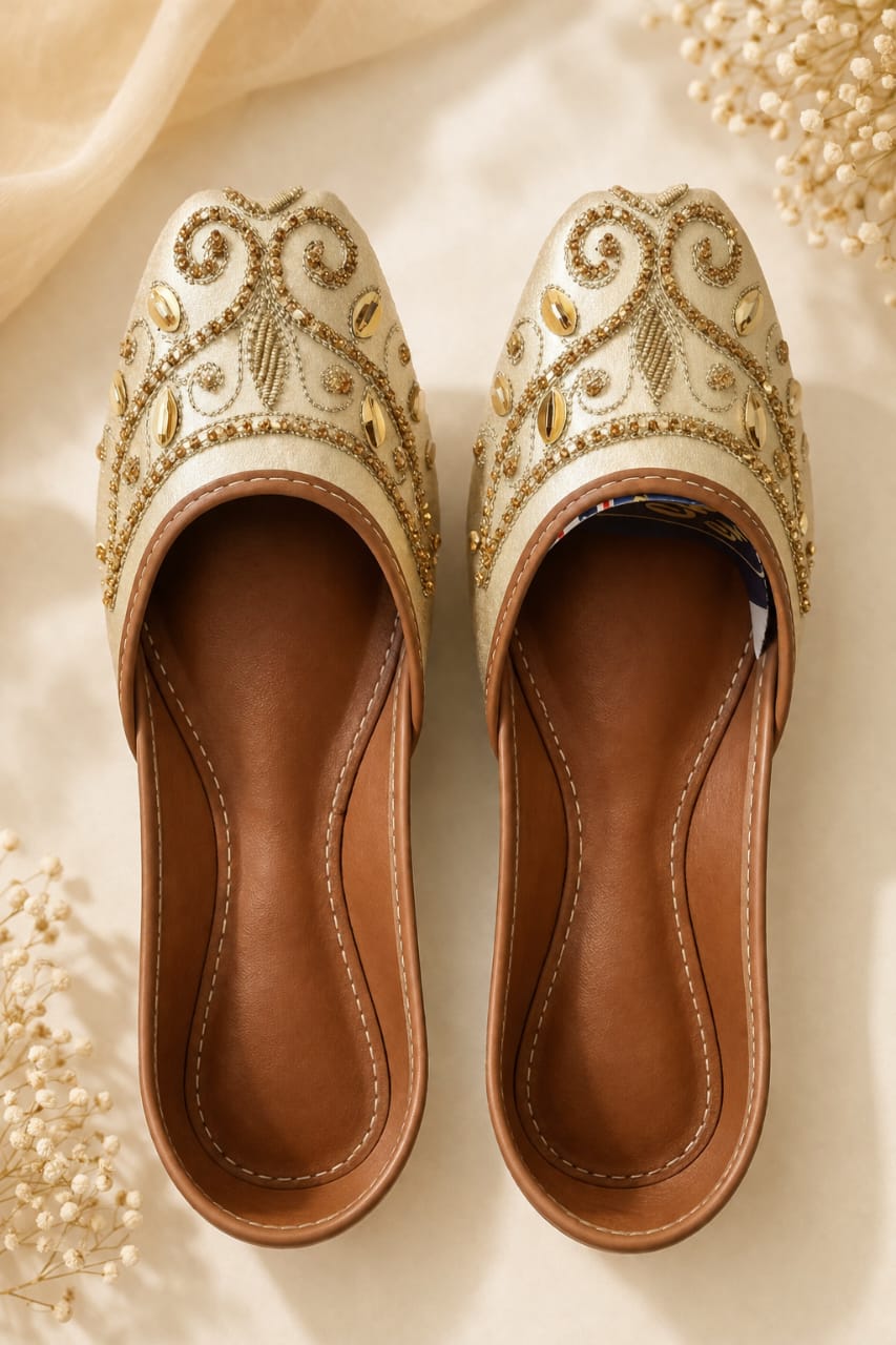 Ivory Gold Swirl Mules — Beaded Bridal Flats | Hand made