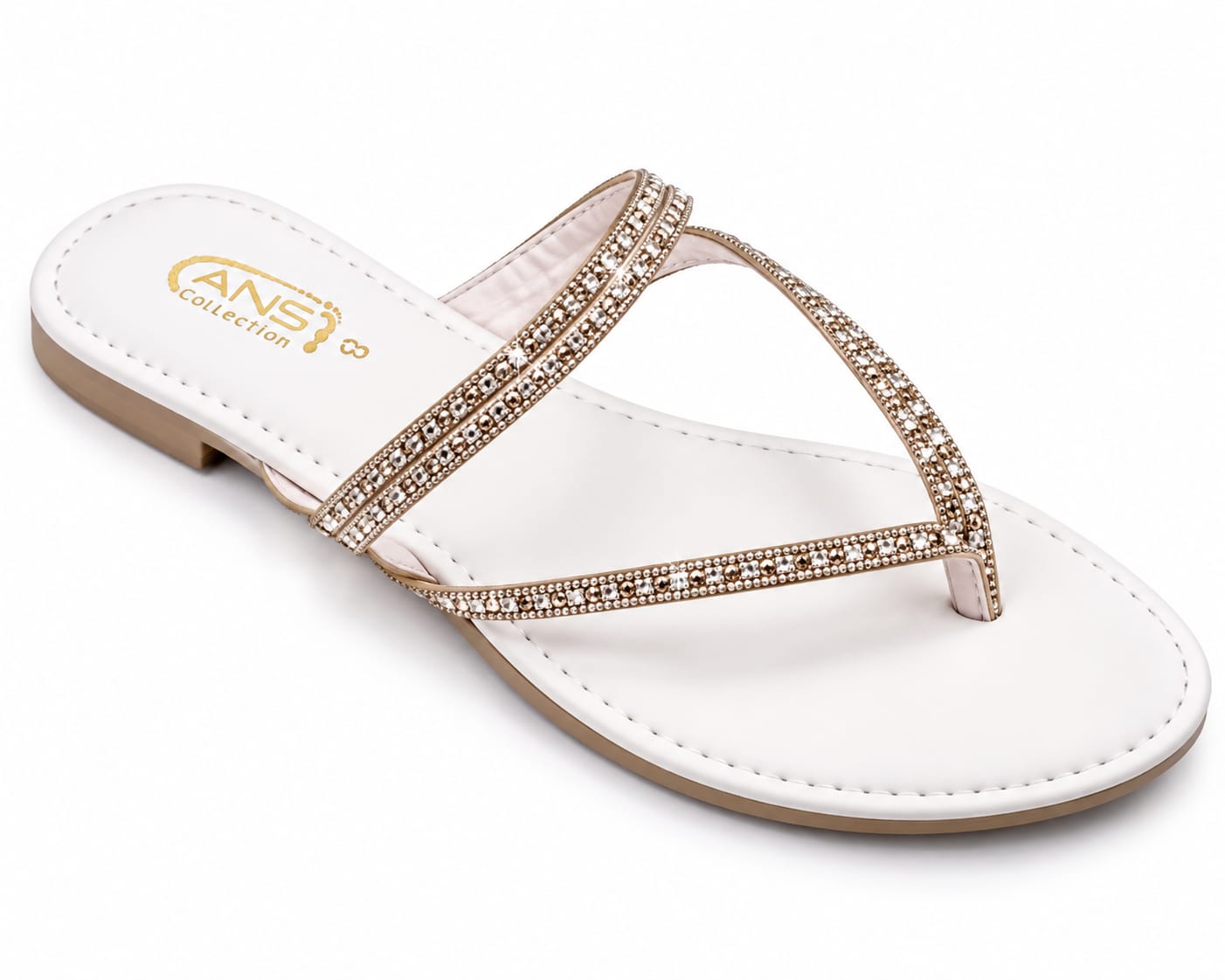 Sparkle Strap Flat Sandals — Diamante Toe-Ring Slides
