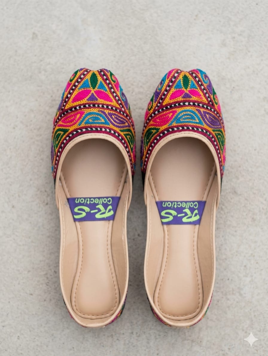 Rangeen Rajasthani Jutti — Multicolor Threadwork Flats | Hand made