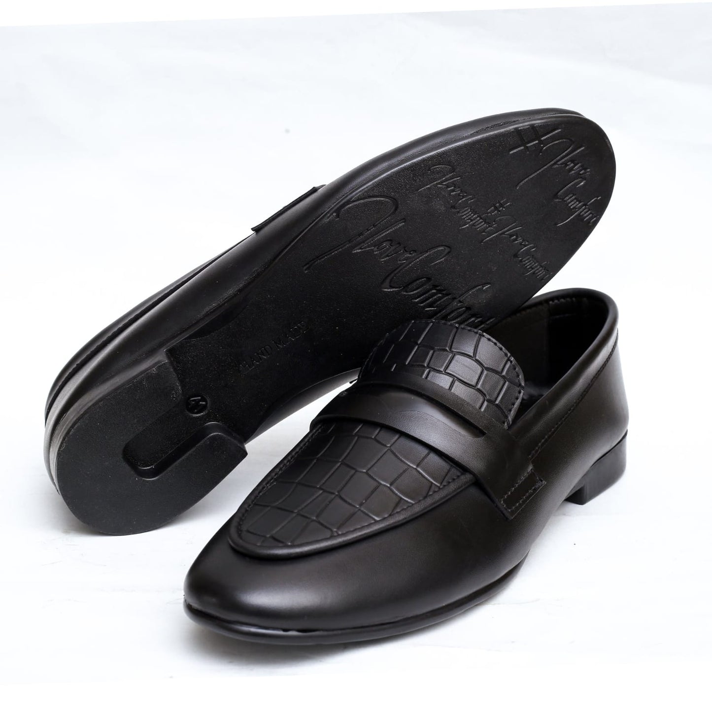 Mara Kadam Penny Loafers — Black Croc-Embossed | Men's Formal Slip-On Shoes