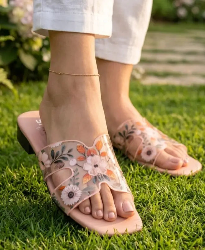 Blossom Clear-Strap Flat Slides — Women's Floral Sandals