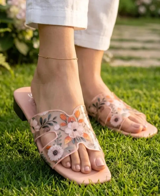 Blossom Clear-Strap Flat Slides — Women's Floral Sandals