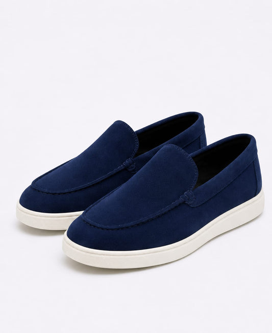 Mara Kadam men's premium suede slip-on loafer – front view, cushioned white sole