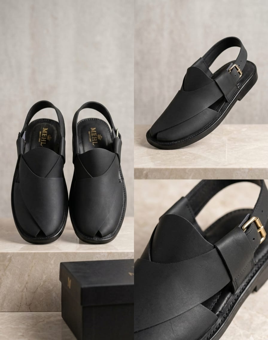 Premium Matte Black Peshawari Chappal – Handmade Leather Sandals