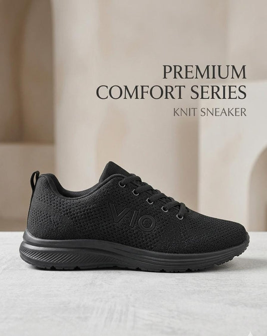 Premium Black Knit Sports Sneakers – Lightweight Comfort Running Shoes