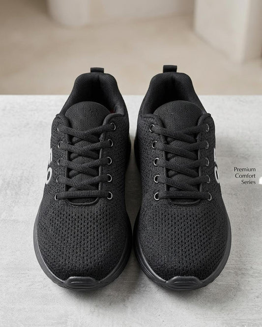 Premium Black Knit Sports Sneakers – Lightweight Comfort Running Shoes