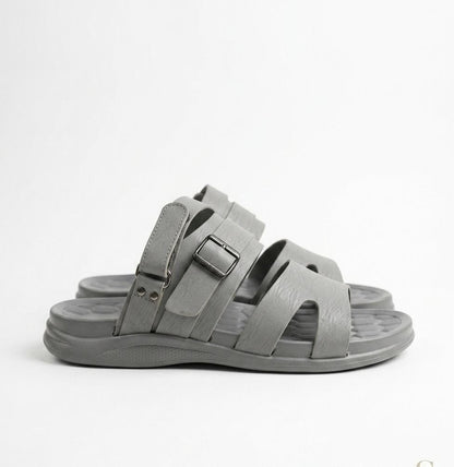 Grey Adjustable Buckle Slides – Lightweight Comfort Slippers for Men
