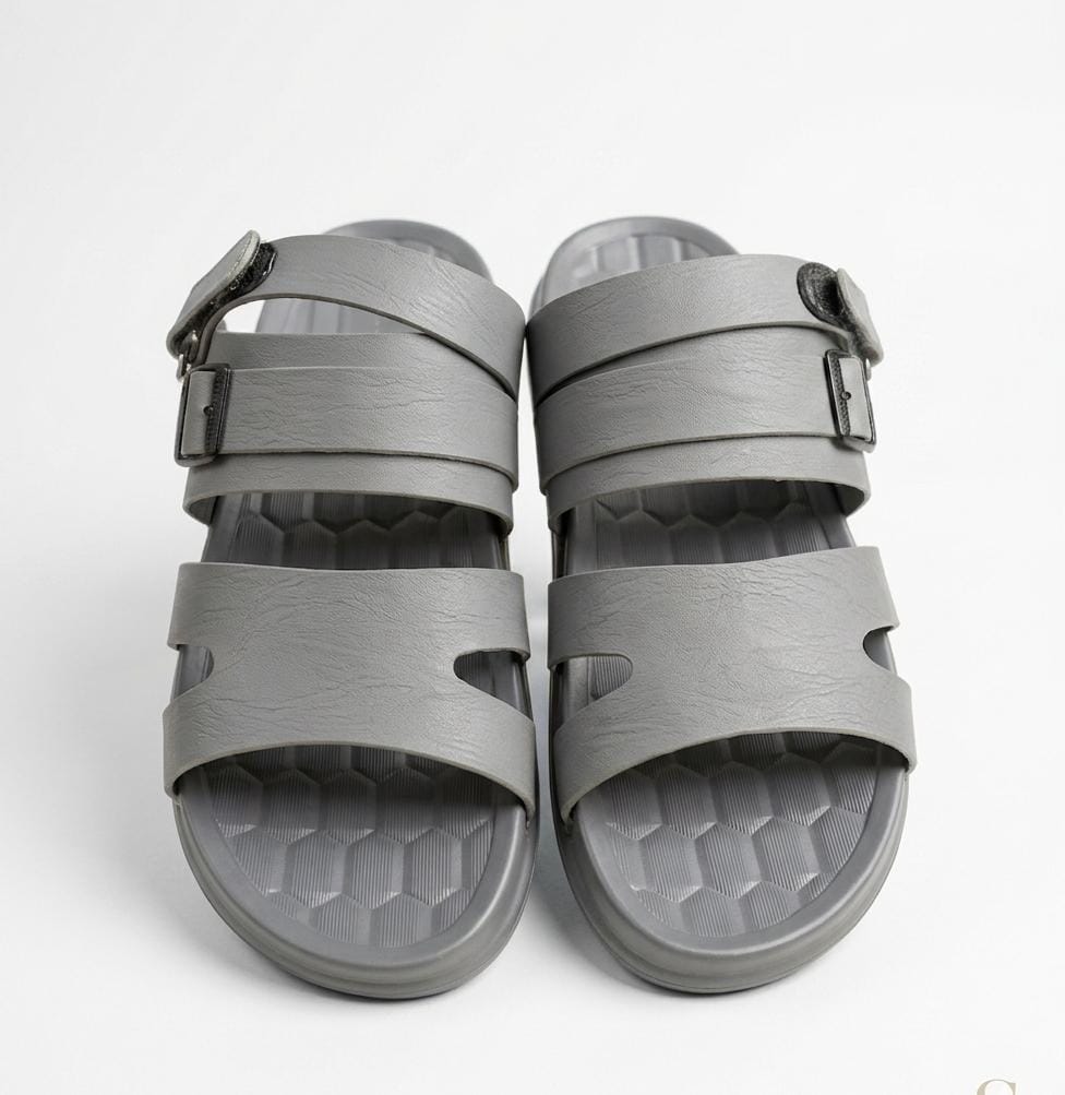 Grey Adjustable Buckle Slides – Lightweight Comfort Slippers for Men