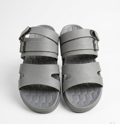 Grey Adjustable Buckle Slides – Lightweight Comfort Slippers for Men