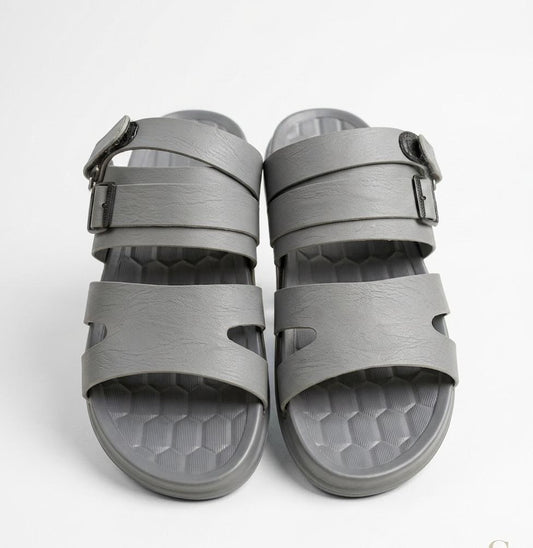 Grey Adjustable Buckle Slides – Lightweight Comfort Slippers for Men