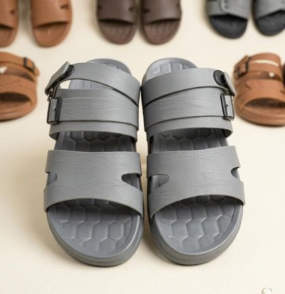 Grey Adjustable Buckle Slides – Lightweight Comfort Slippers for Men