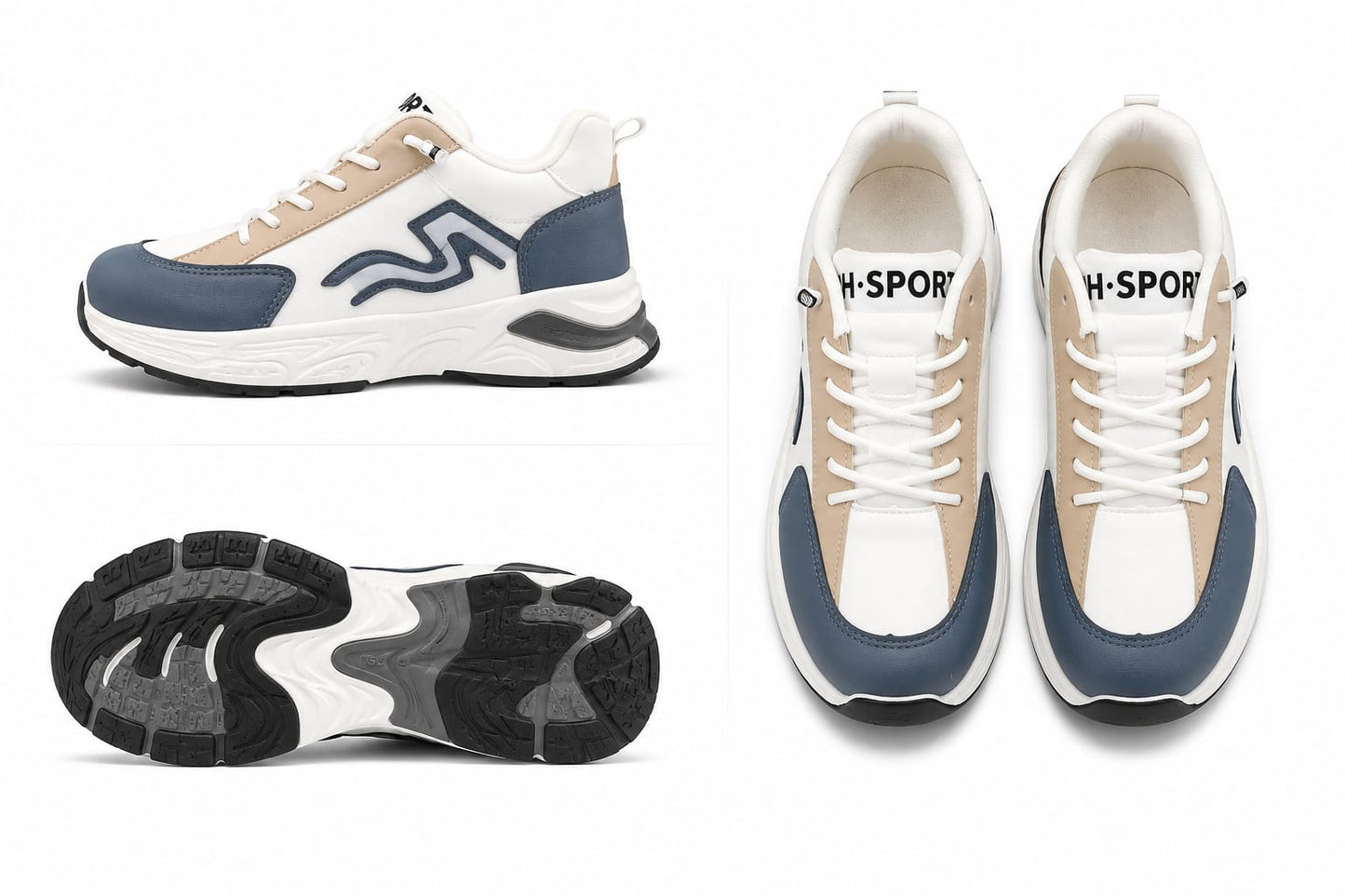 Men's H-Sport Color-Block Running Sneakers – White Navy Lace-Up Shoes