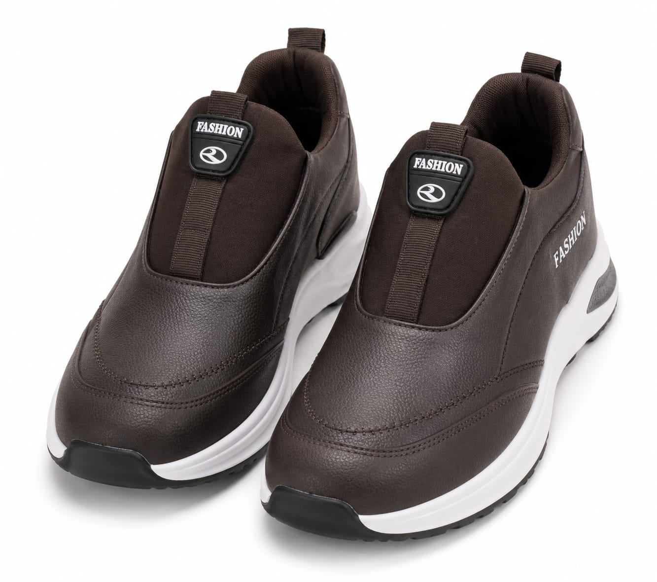 Men's Brown Slip-On Air-Cushion Sneakers – FASHION Faux Leather Comfort Shoes
