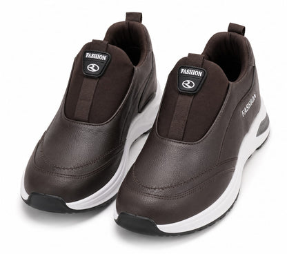 Men's Brown Slip-On Air-Cushion Sneakers – FASHION Faux Leather Comfort Shoes