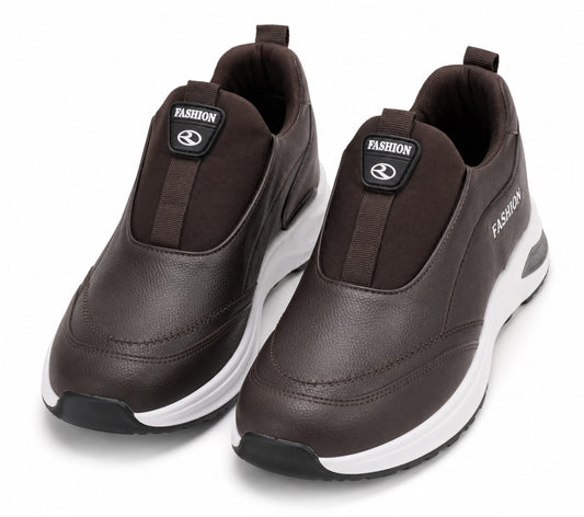 Men's Brown Slip-On Air-Cushion Sneakers – FASHION Faux Leather Comfort Shoes