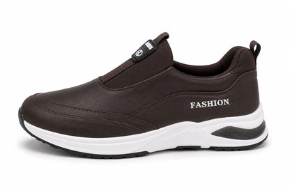 Men's Brown Slip-On Air-Cushion Sneakers – FASHION Faux Leather Comfort Shoes