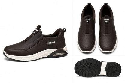 Men's Brown Slip-On Air-Cushion Sneakers – FASHION Faux Leather Comfort Shoes