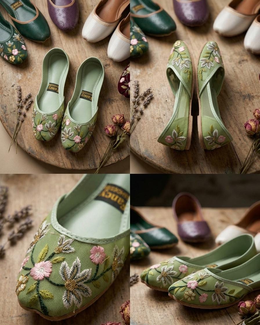 Sage Garden Embroidered Khussa — Traditional Floral Flats | Hand made