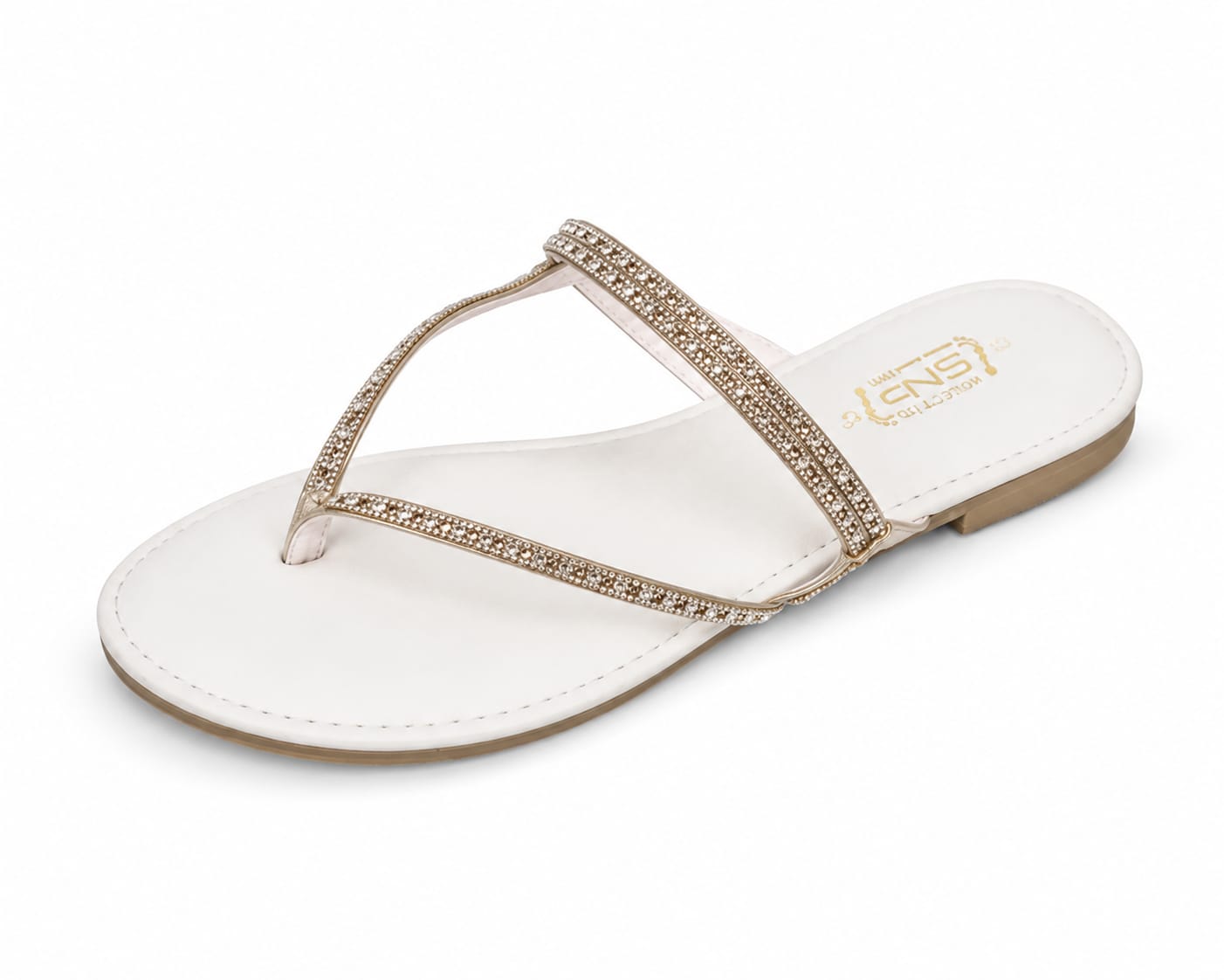 Sparkle Strap Flat Sandals — Diamante Toe-Ring Slides