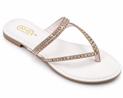 Sparkle Strap Flat Sandals — Diamante Toe-Ring Slides