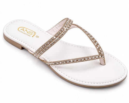 Sparkle Strap Flat Sandals — Diamante Toe-Ring Slides