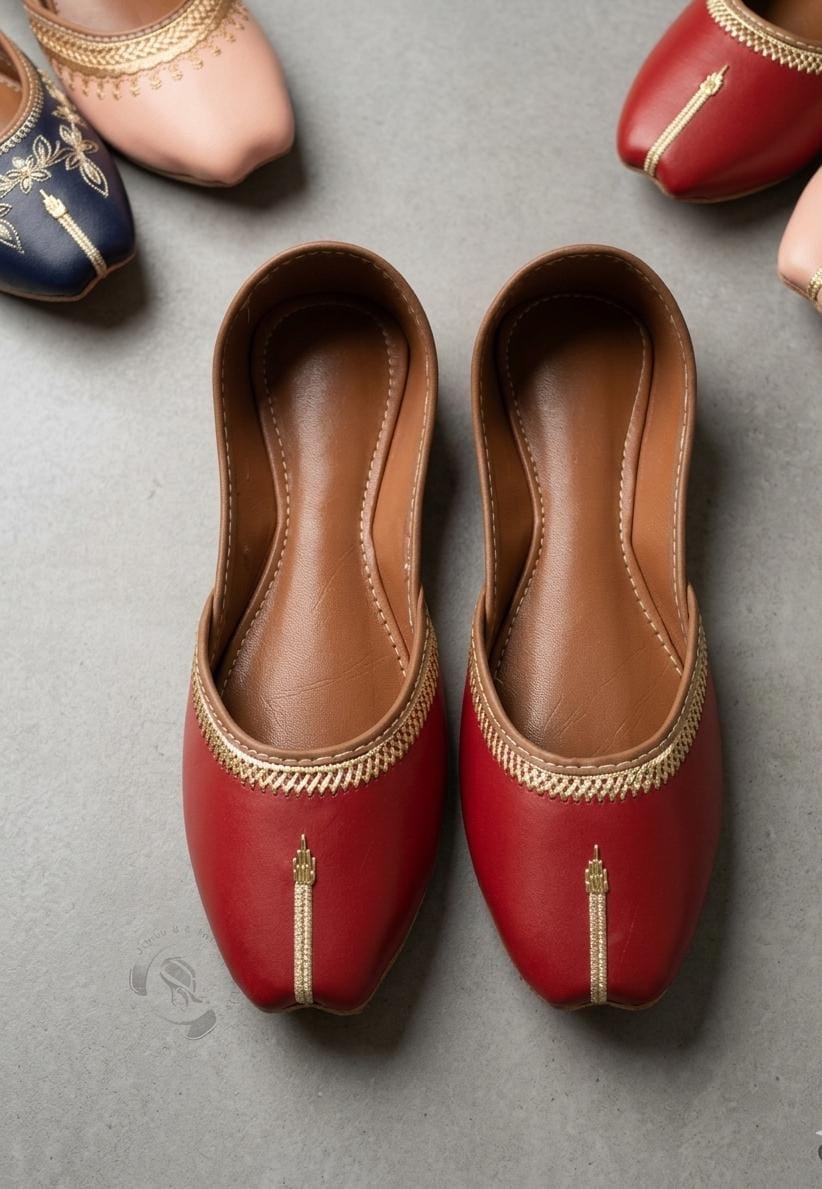 Classic Red Jutti — Gold Braid Trim Flats | Hand made