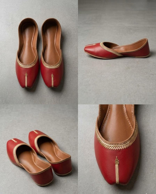 Classic Red Jutti — Gold Braid Trim Flats | Hand made