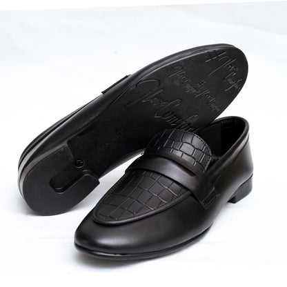 Mara Kadam Penny Loafers — Black Croc-Embossed | Men's Formal Slip-On Shoes