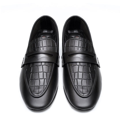Mara Kadam Penny Loafers — Black Croc-Embossed | Men's Formal Slip-On Shoes