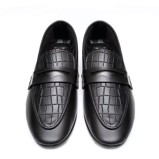 Mara Kadam Penny Loafers — Black Croc-Embossed | Men's Formal Slip-On Shoes