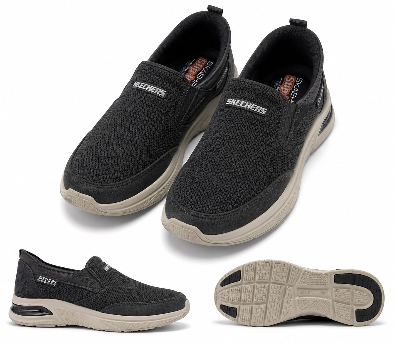 Men's Black Mesh Slip-On Walking Shoes – Hands-Free Arch Fit Comfort Sneakers