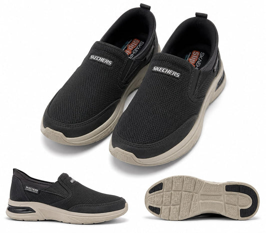 Men's Black Mesh Slip-On Walking Shoes – Hands-Free Arch Fit Comfort Sneakers
