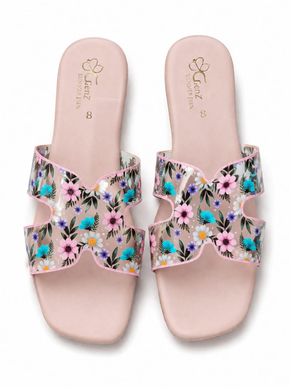 Blossom Clear-Strap Flat Slides — Women's Floral Sandals