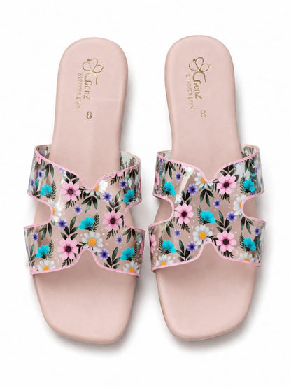 Blossom Clear-Strap Flat Slides — Women's Floral Sandals